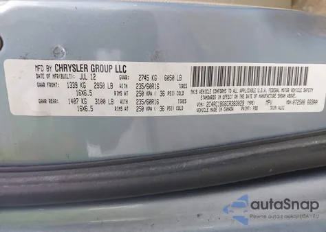 2012 Chrysler Town & Country Touring z USA, uszkodzony, nr VIN 2C4RC1BG6CR383029